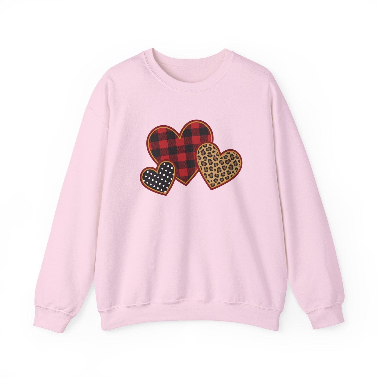 Patterned Hearts Valentine Sweatshirt | Buffalo Plaid, Leopard & Polka Dot Love Design