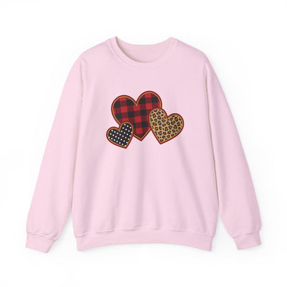 Patterned Hearts Valentine Sweatshirt | Buffalo Plaid, Leopard & Polka Dot Love Design
