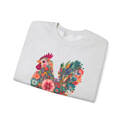 Floral Folk Hen Sweatshirt | Colorful Botanical Farmhouse Design