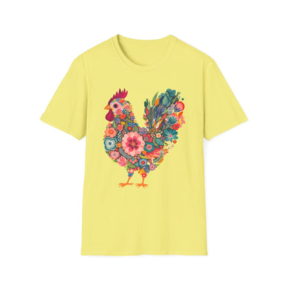 Floral Folk Hen t-shirt | Colorful Botanical Farmhouse Design