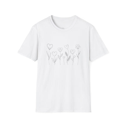 Delicate Heart Flower Valentine Shirt | Minimal Romantic Line Art Tee