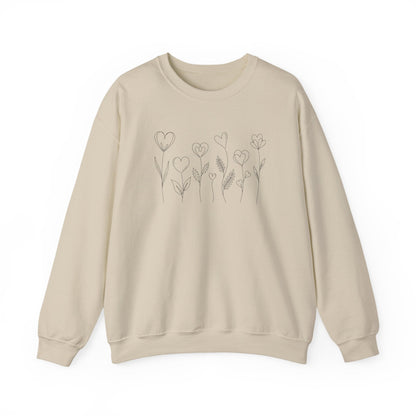 Delicate Heart Flower Valentine Shirt | Minimal Romantic Line Art Sweatshirt