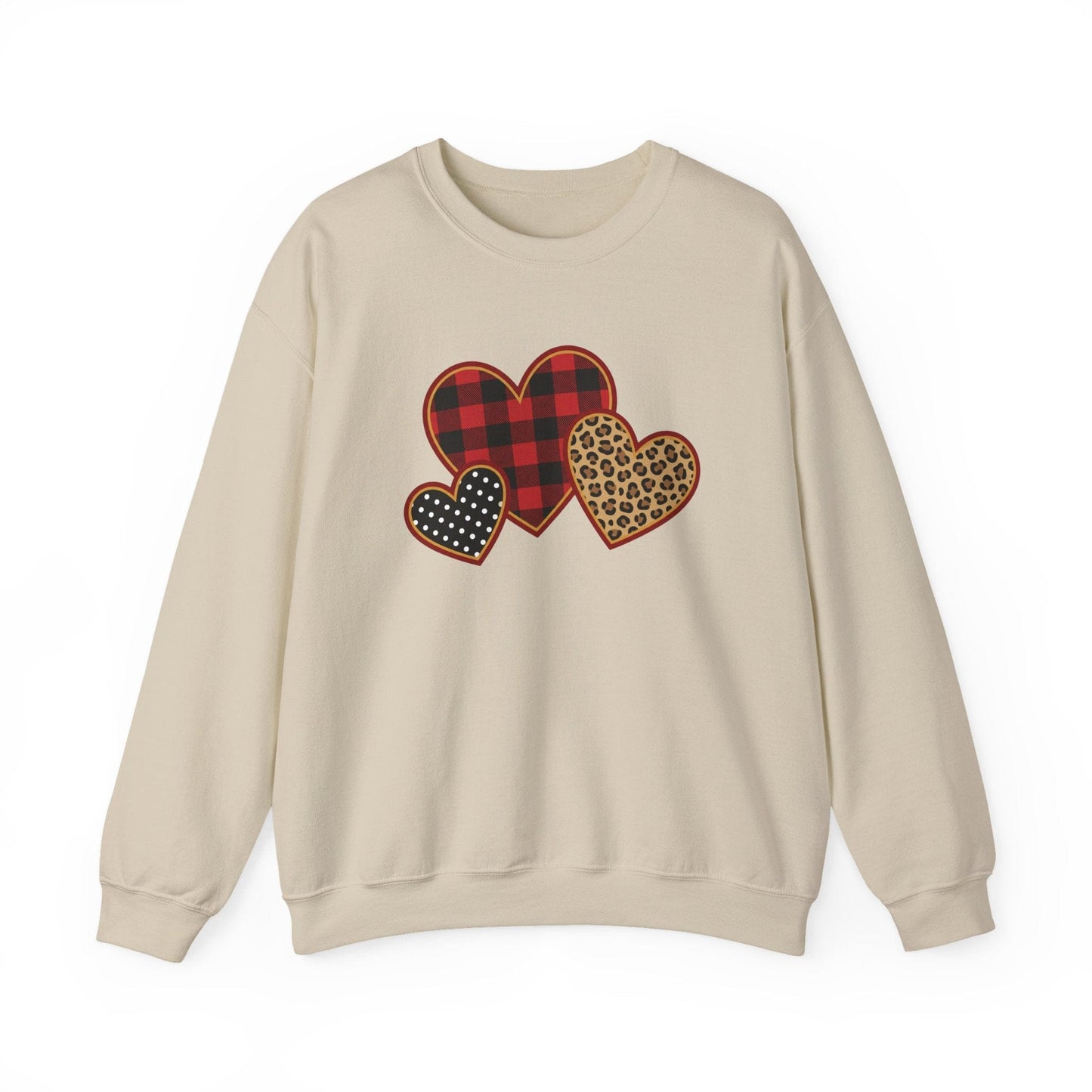 Patterned Hearts Valentine Sweatshirt | Buffalo Plaid, Leopard & Polka Dot Love Design