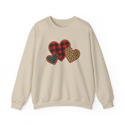 Patterned Hearts Valentine Sweatshirt | Buffalo Plaid, Leopard & Polka Dot Love Design