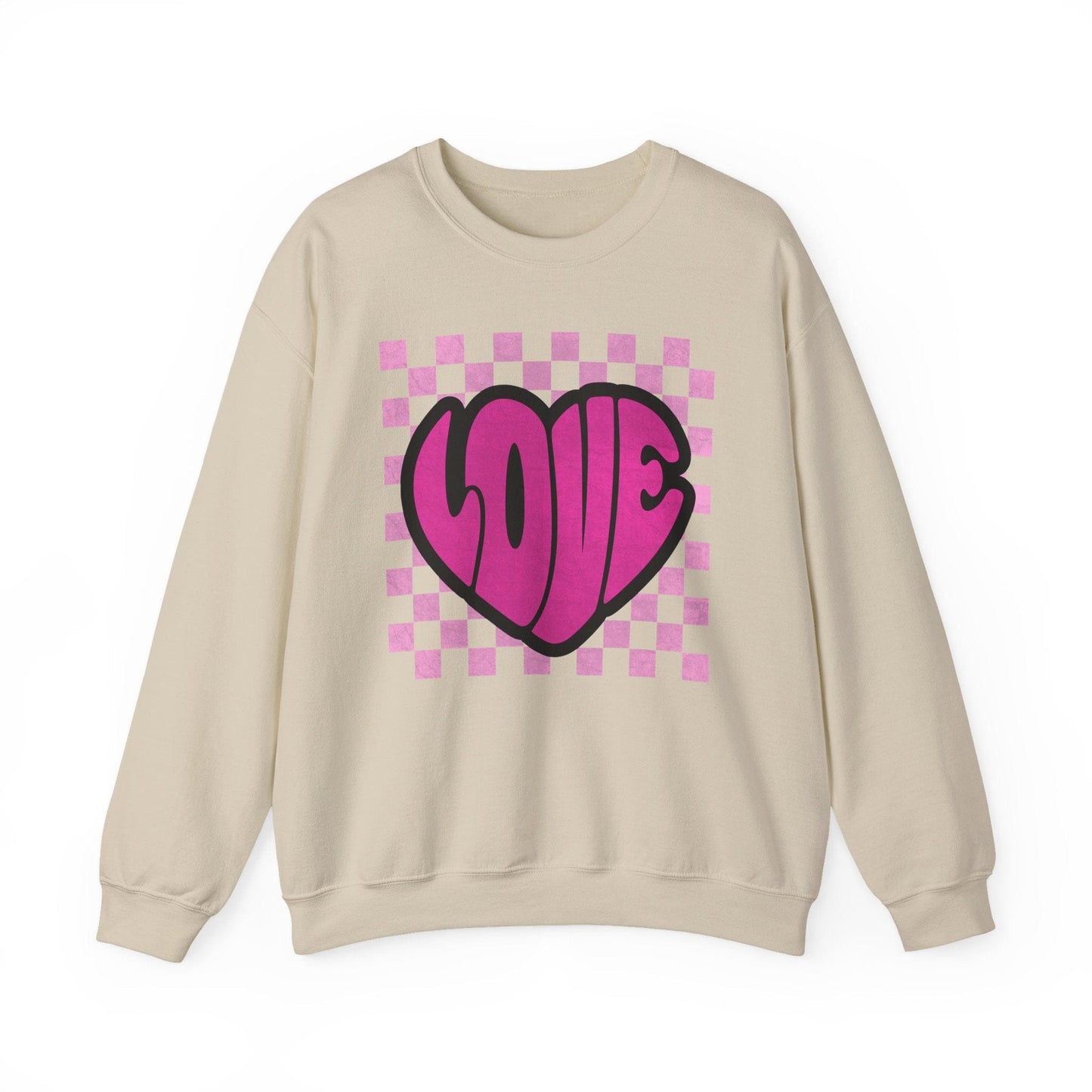 LOVE Heart Checkerboard Valentine Shirt | Trendy Pink Graphic Sweatshirt