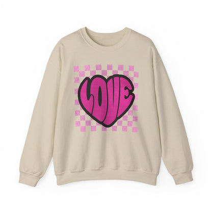 LOVE Heart Checkerboard Valentine Shirt | Trendy Pink Graphic Sweatshirt