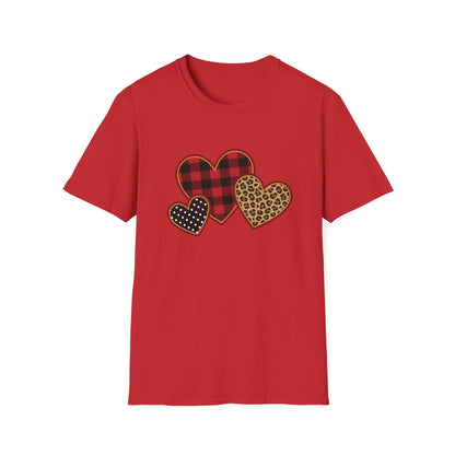 Patterned Hearts Valentine T-Shirt – Buffalo Plaid, Leopard & Polka Dot Love Design