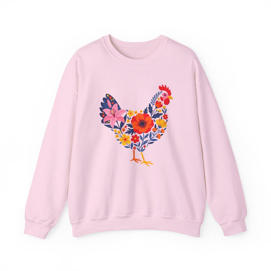 Floral Chicken Sweatshirt | Folk Art Spring Farm Design