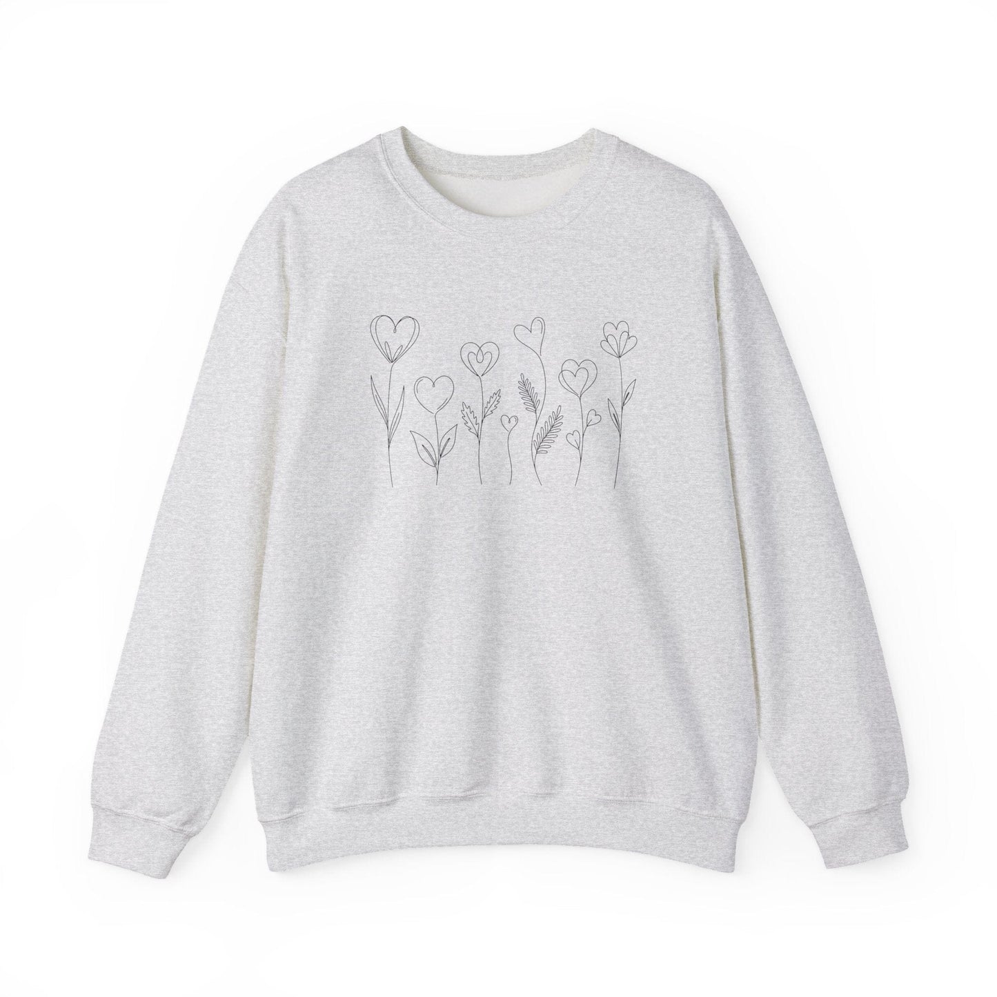 Delicate Heart Flower Valentine Shirt | Minimal Romantic Line Art Sweatshirt