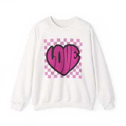 LOVE Heart Checkerboard Valentine Shirt | Trendy Pink Graphic Sweatshirt