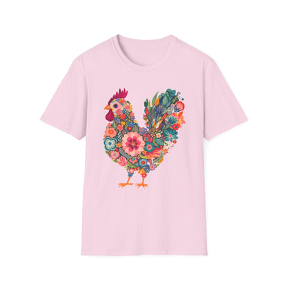 Floral Folk Hen t-shirt | Colorful Botanical Farmhouse Design
