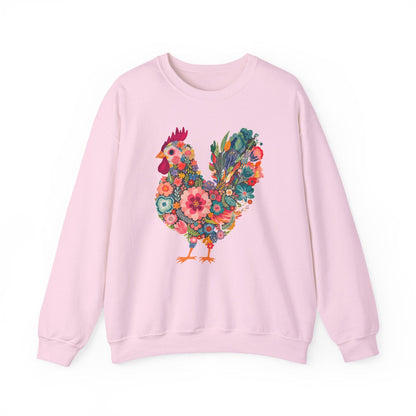 Floral Folk Hen Sweatshirt | Colorful Botanical Farmhouse Design