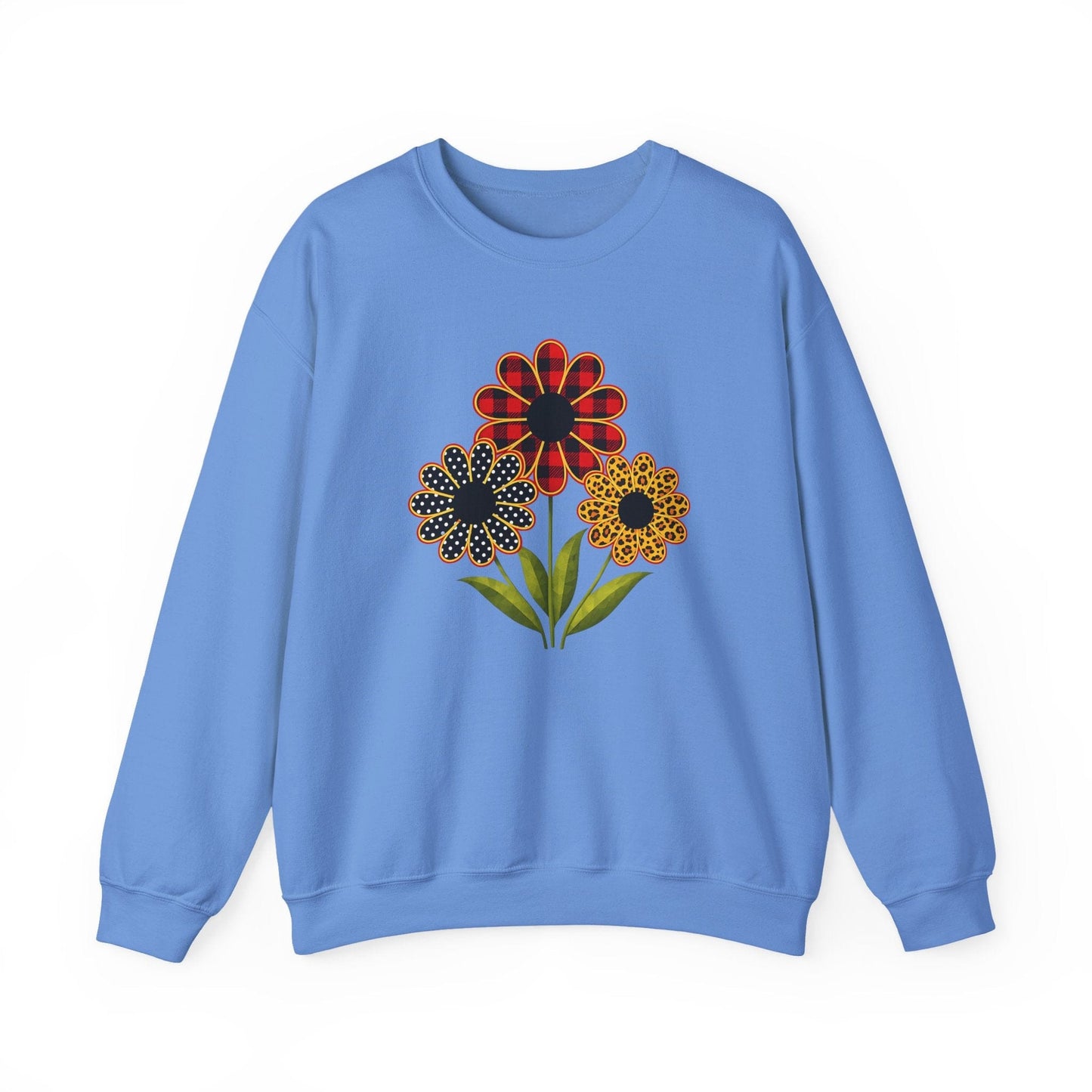 Patterned Floral Trio Sweatshirt | Buffalo Plaid, Polka Dot & Leopard Spring Design