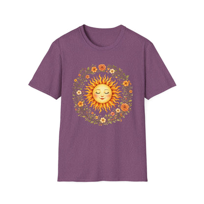 Radiant Sun & Floral Wreath t-shirt | Soft Botanical Spring Design
