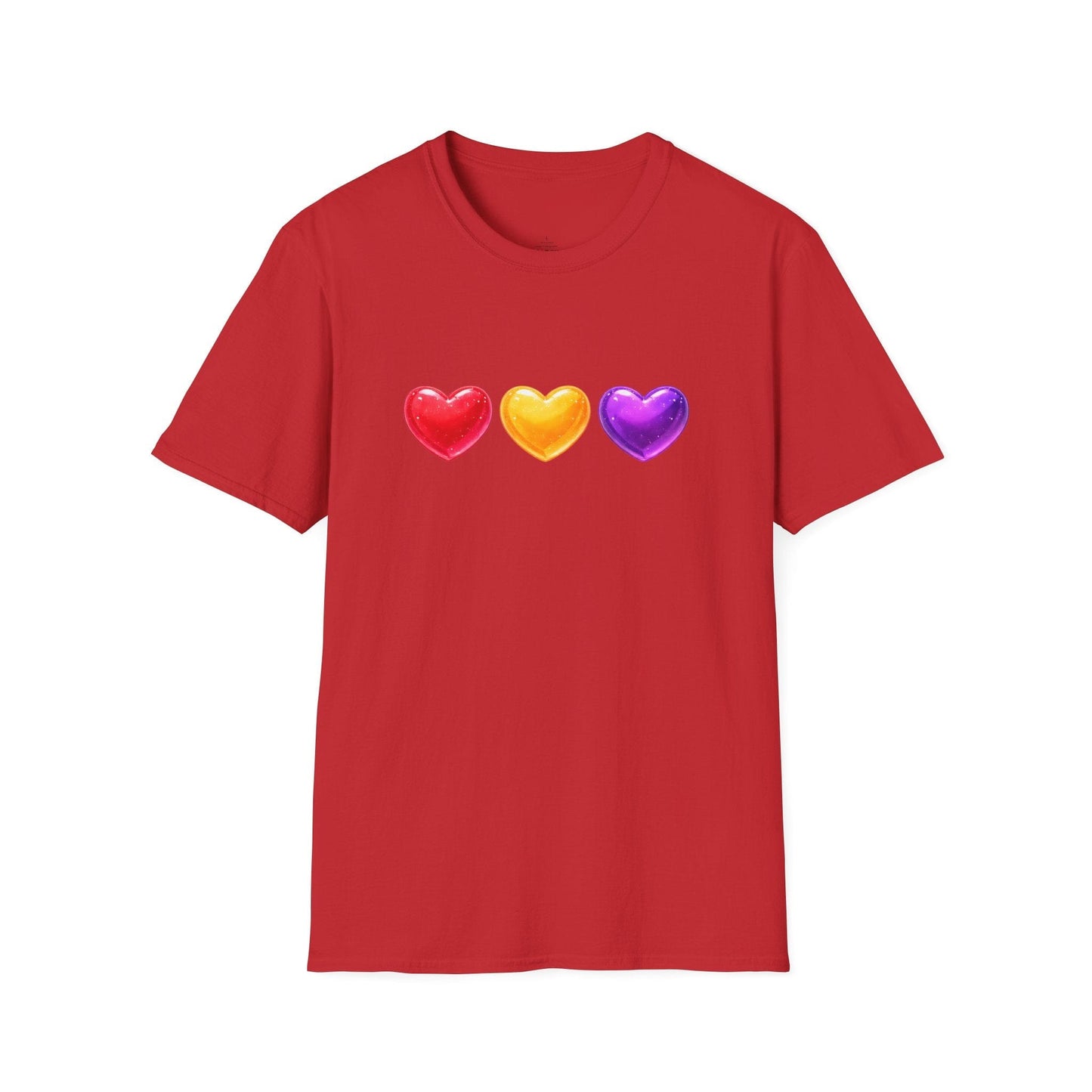 Colorful Candy Heart Trio Valentine Shirt | Cute Glossy Heart Love Sweatshirt