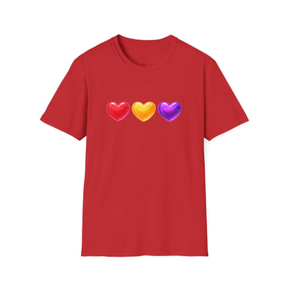 Colorful Candy Heart Trio Valentine Shirt | Cute Glossy Heart Love Sweatshirt