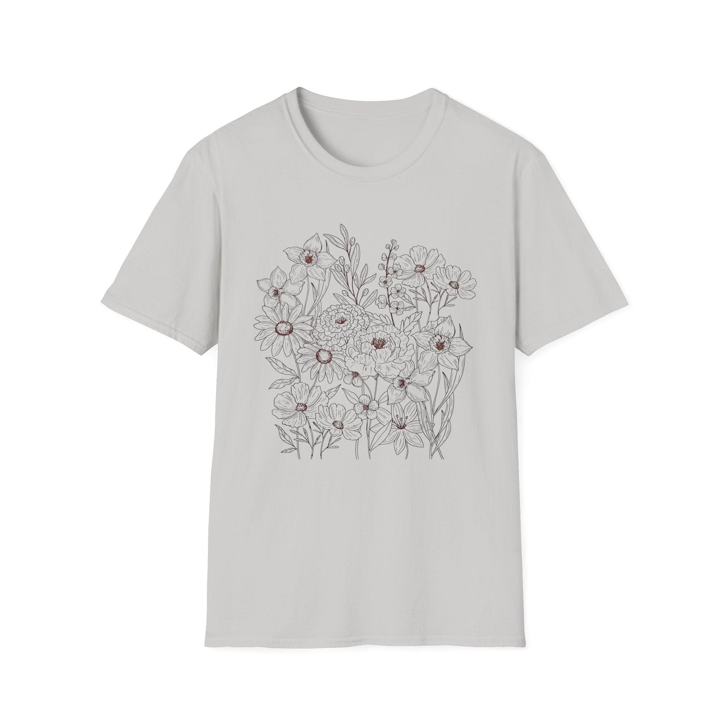 Vintage Floral Line Art t-shirt | Dark Botanical Wildflower Design