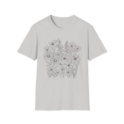 Vintage Floral Line Art t-shirt | Dark Botanical Wildflower Design