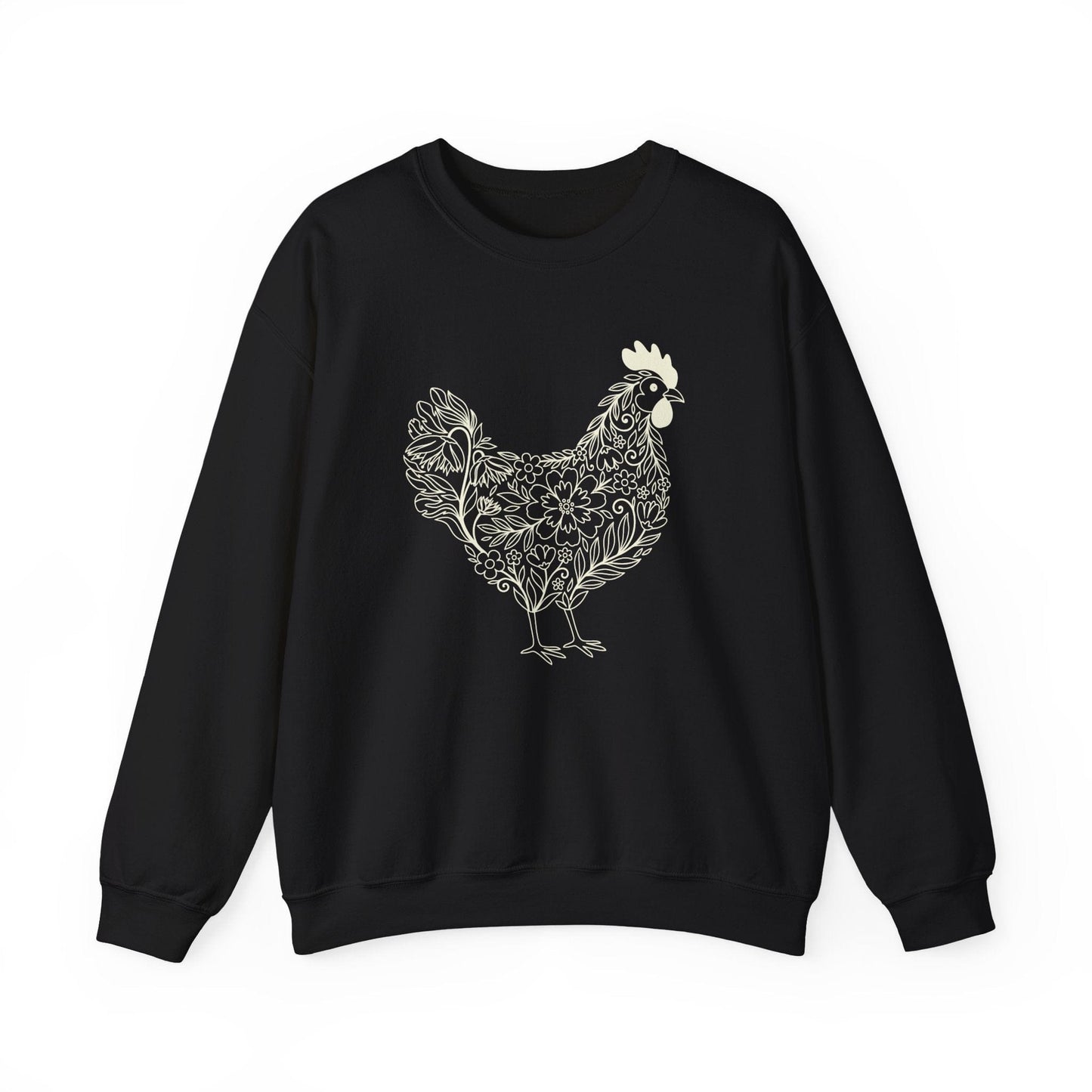 Floral Hen Line Art Sweatshirt | Minimal Farmhouse Botanical Design