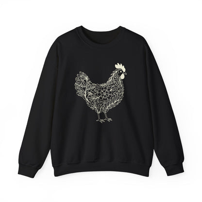 Floral Hen Line Art Sweatshirt | Minimal Farmhouse Botanical Design
