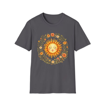 Radiant Sun & Floral Wreath t-shirt | Soft Botanical Spring Design