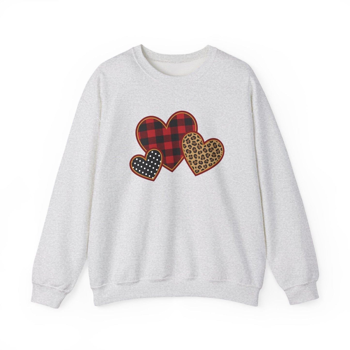 Patterned Hearts Valentine Sweatshirt | Buffalo Plaid, Leopard & Polka Dot Love Design