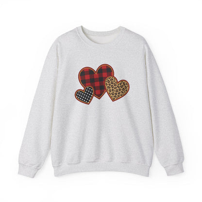 Patterned Hearts Valentine Sweatshirt | Buffalo Plaid, Leopard & Polka Dot Love Design