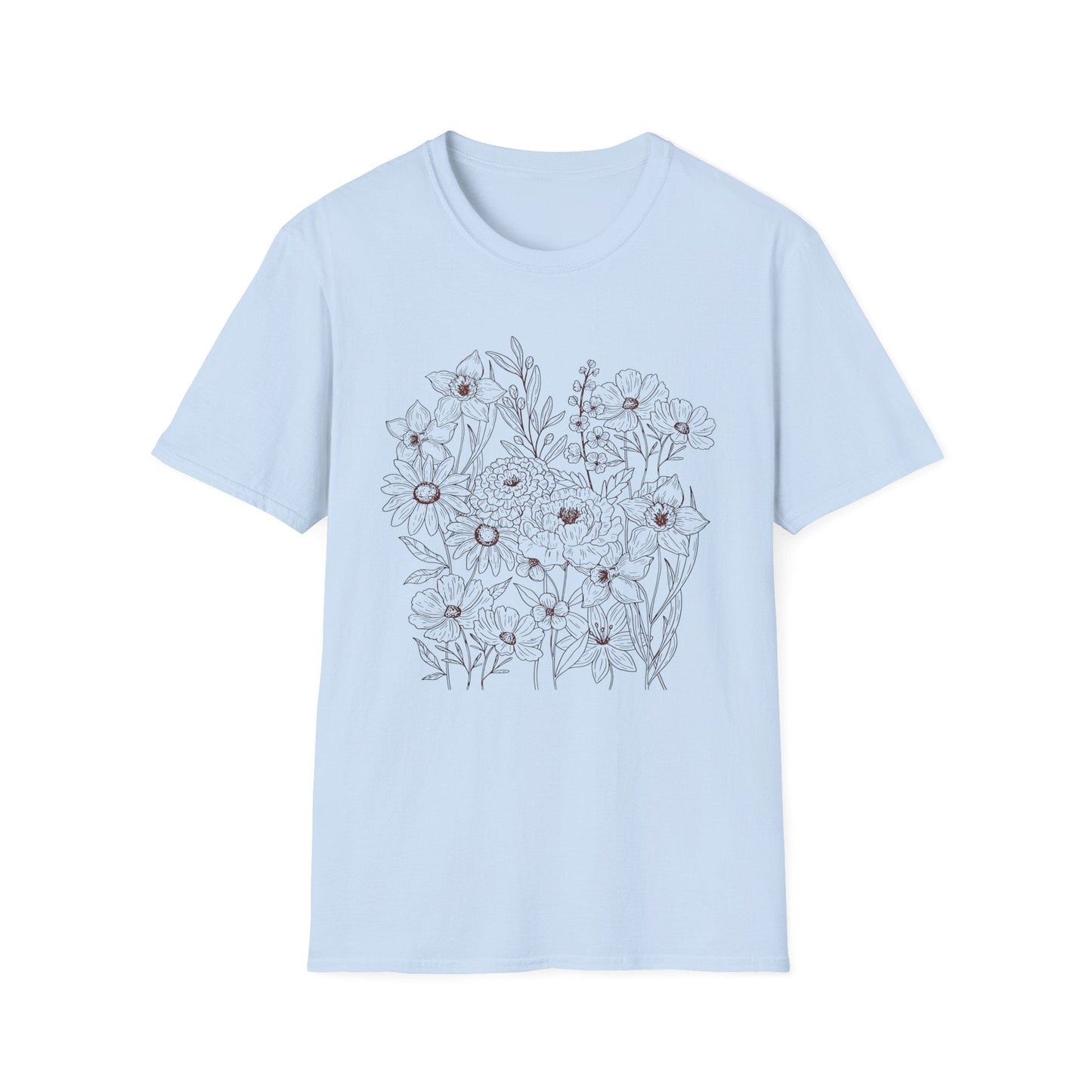 Vintage Floral Line Art t-shirt | Dark Botanical Wildflower Design