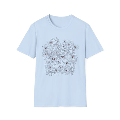 Vintage Floral Line Art t-shirt | Dark Botanical Wildflower Design