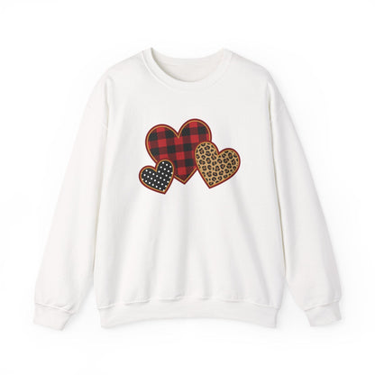 Patterned Hearts Valentine Sweatshirt | Buffalo Plaid, Leopard & Polka Dot Love Design
