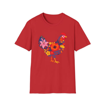 Floral Chicken Shirt | Folk Art Spring Farm Design