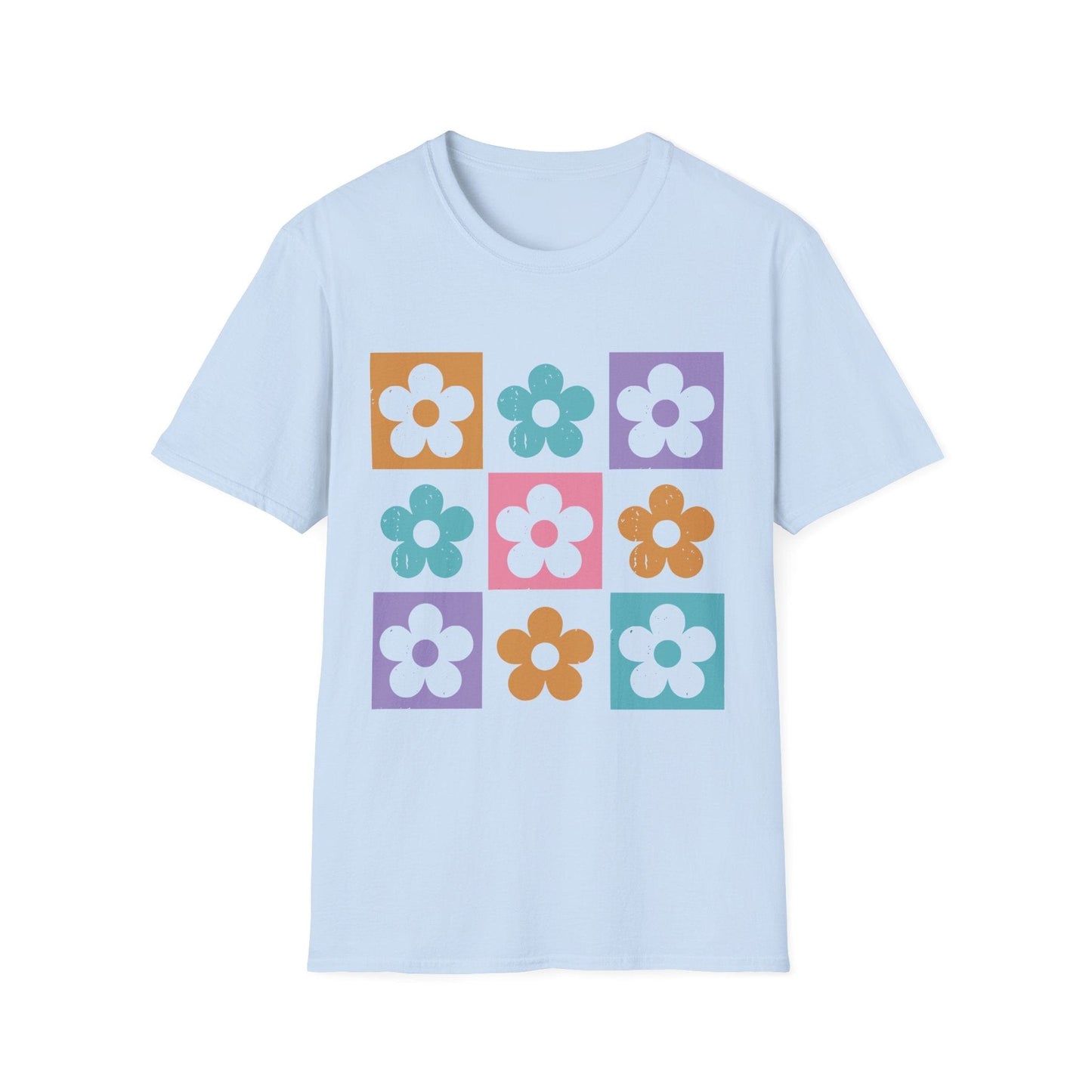 Retro Flower Grid t-shirt | Modern Floral Pattern, Colorful Minimalist Design