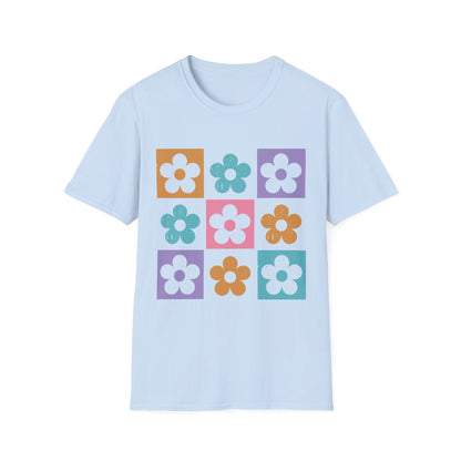 Retro Flower Grid t-shirt | Modern Floral Pattern, Colorful Minimalist Design