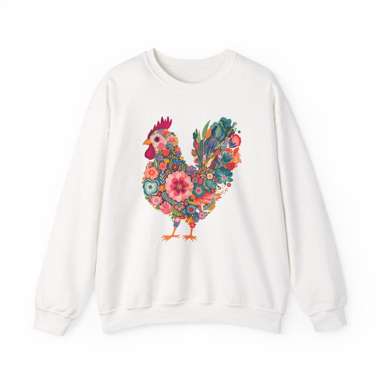 Floral Folk Hen Sweatshirt | Colorful Botanical Farmhouse Design