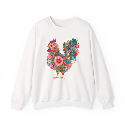 Floral Folk Hen Sweatshirt | Colorful Botanical Farmhouse Design