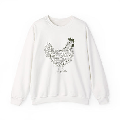 Floral Hen Line Art Sweatshirt | Minimal Farmhouse Botanical Design