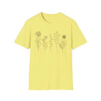 Minimal Wildflower Line Art Shirt | Botanical Sketch Floral Graphic Tee
