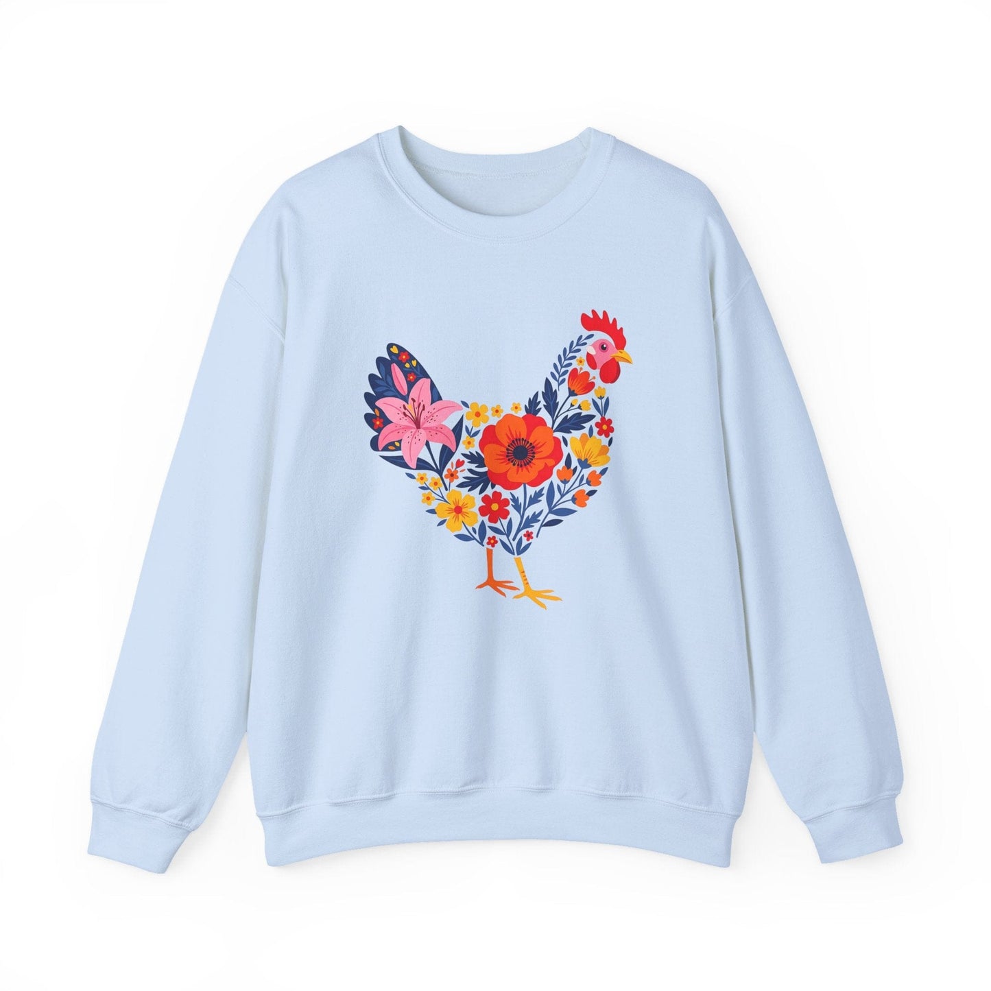 Floral Chicken Sweatshirt | Folk Art Spring Farm Design