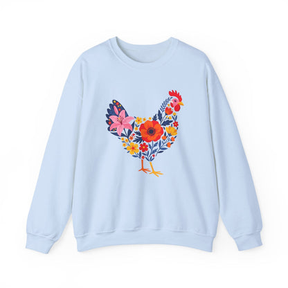 Floral Chicken Sweatshirt | Folk Art Spring Farm Design