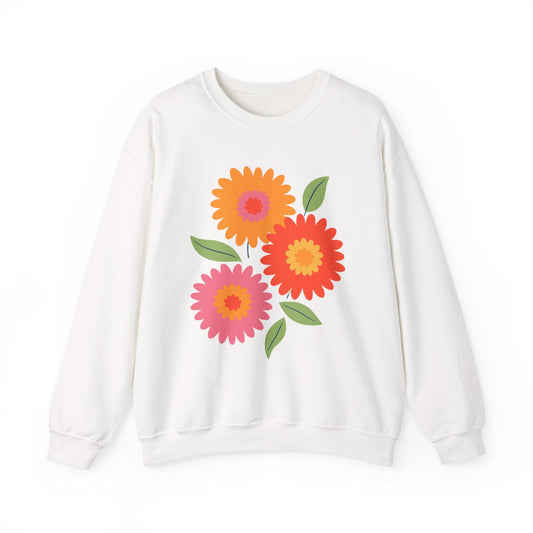 Retro Spring Flowers Sweatshirt | Colorful Minimal Floral Design