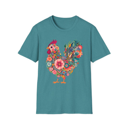 Floral Folk Hen t-shirt | Colorful Botanical Farmhouse Design