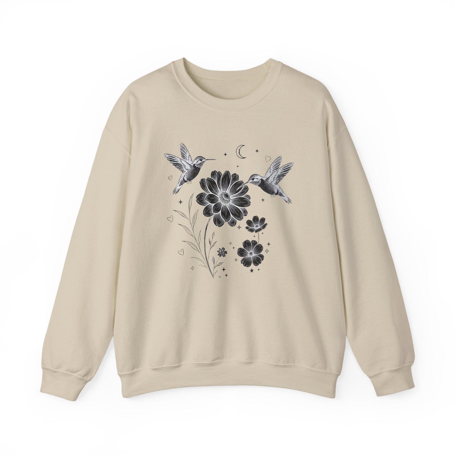 Hummingbird & Wildflower Sweatshirt | Minimal Botanical Nature Design