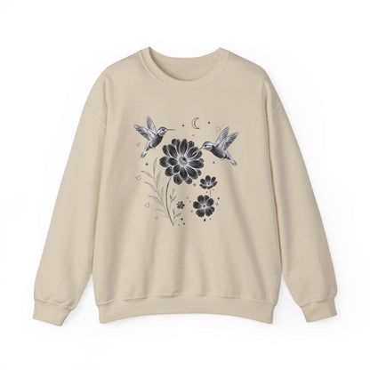 Hummingbird & Wildflower Sweatshirt | Minimal Botanical Nature Design