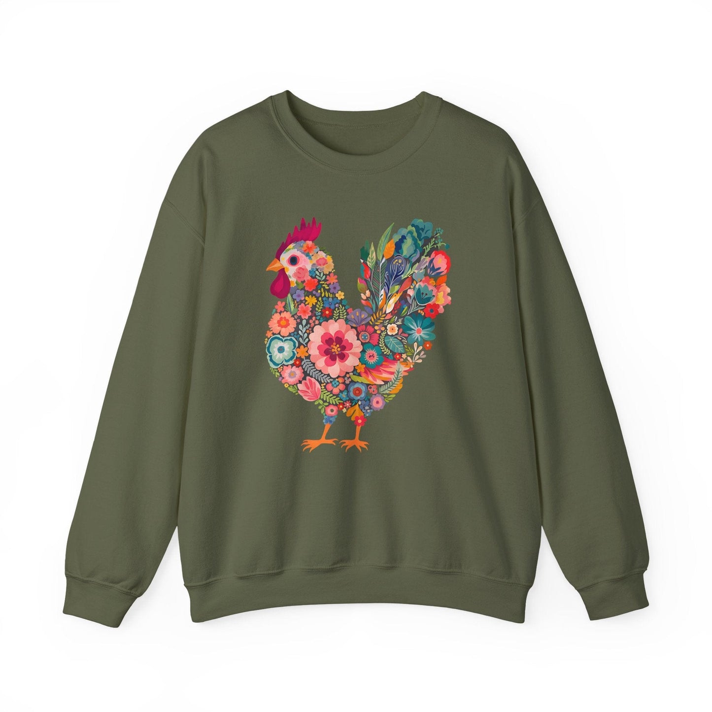 Floral Folk Hen Sweatshirt | Colorful Botanical Farmhouse Design