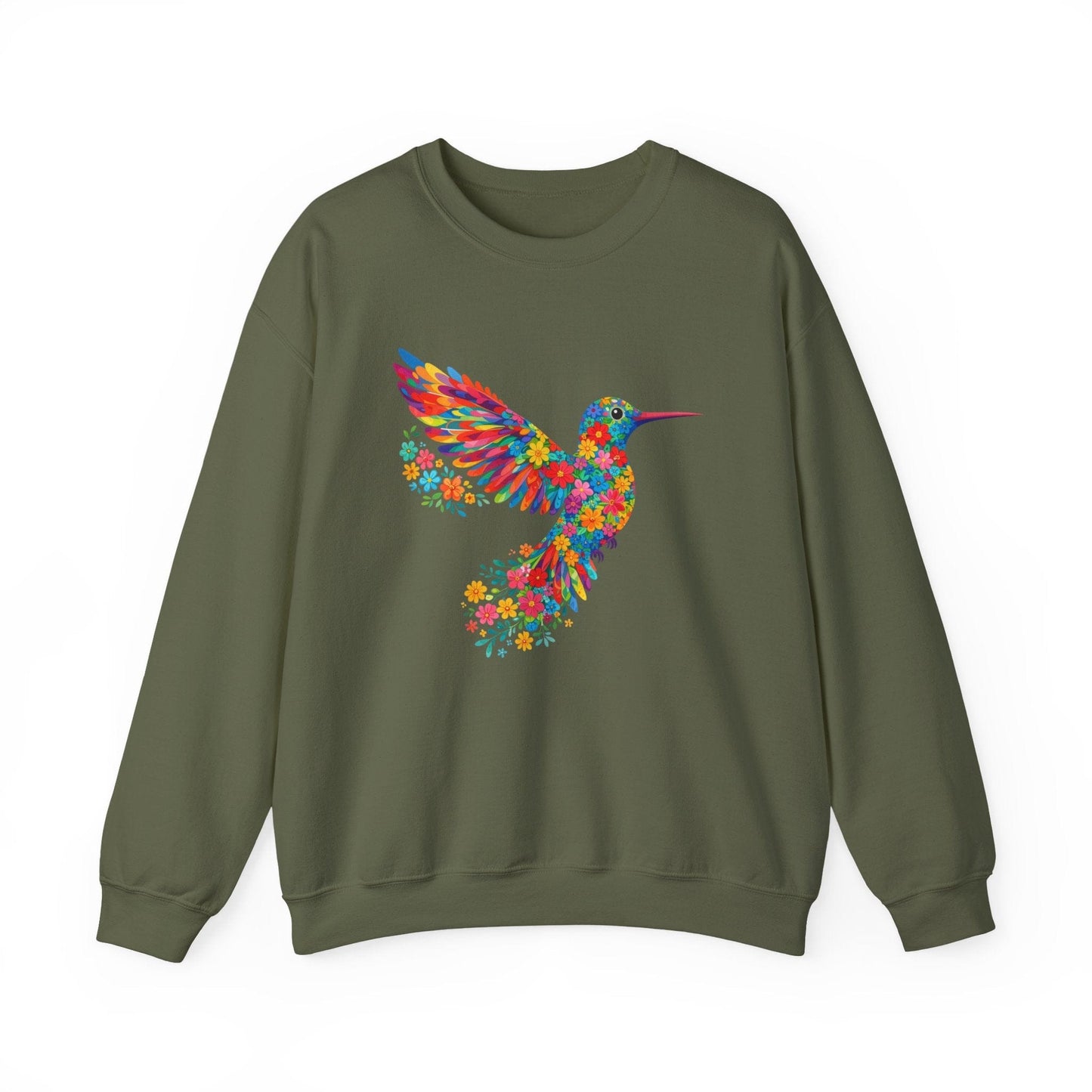 Vibrant Hummingbird Floral Shirt | Colorful Botanical Graphic Sweatshirt
