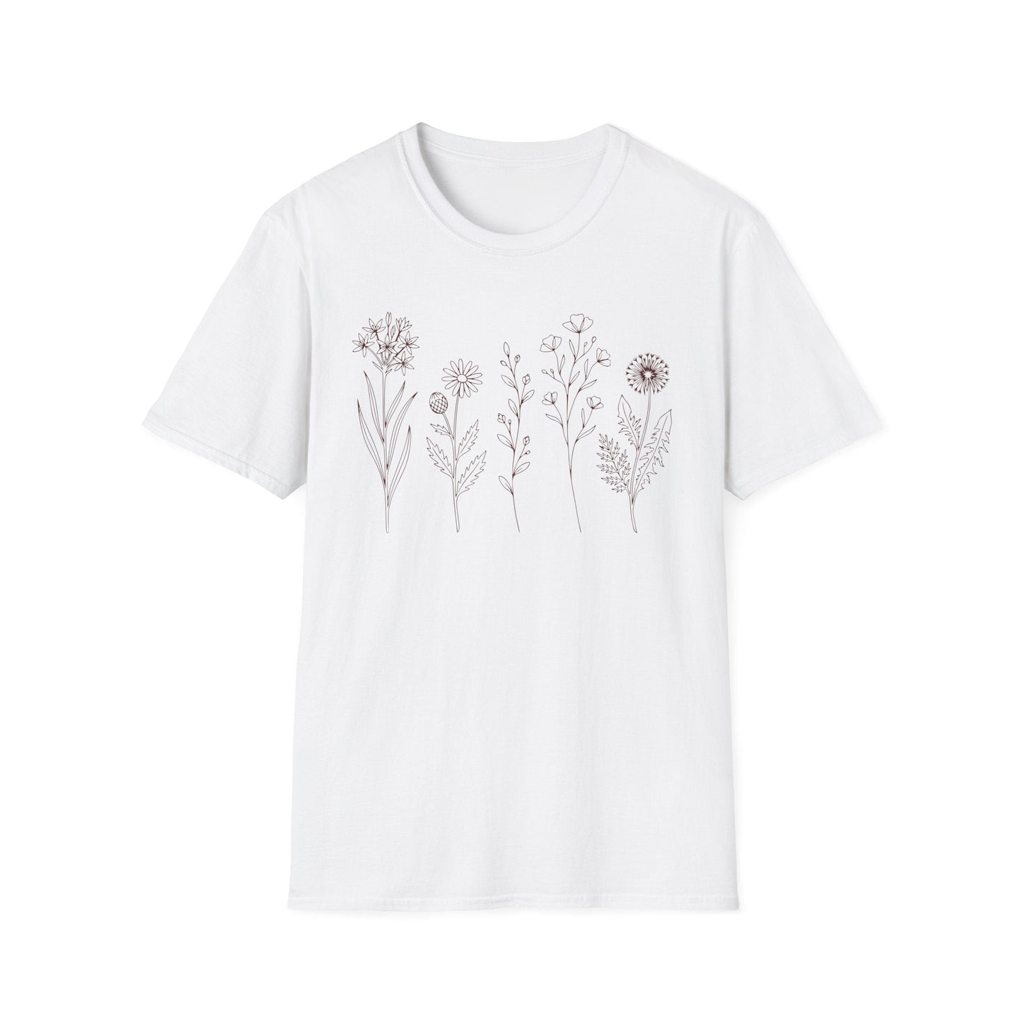Minimal Wildflower Line Art Shirt | Botanical Sketch Floral Graphic Tee