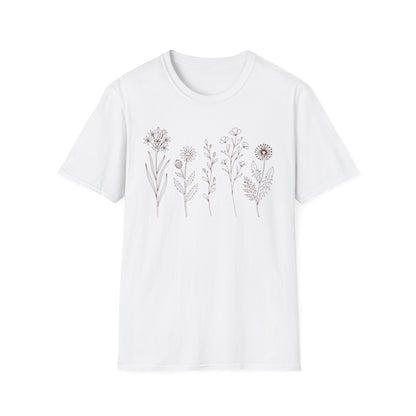Minimal Wildflower Line Art Shirt | Botanical Sketch Floral Graphic Tee