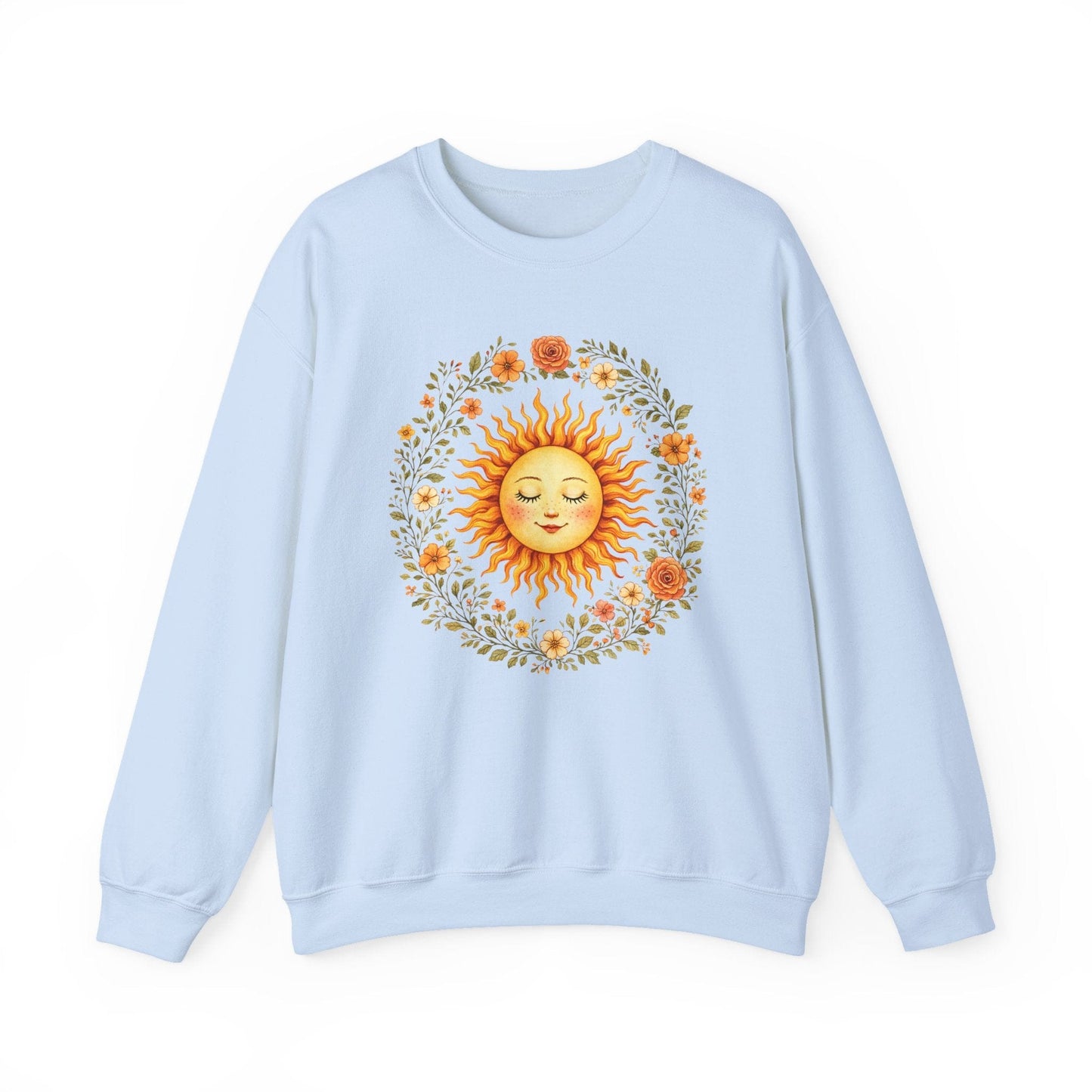 Radiant Sun & Floral Wreath Sweatshirt | Soft Botanical Spring Design