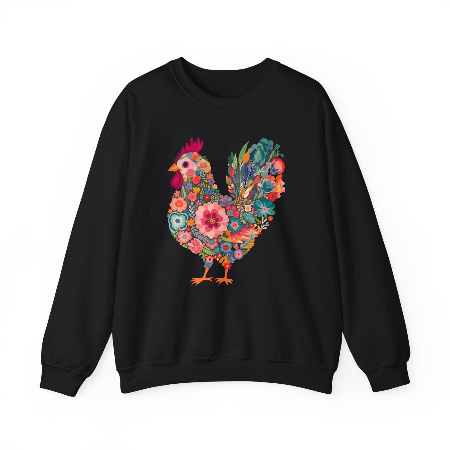 Floral Folk Hen Sweatshirt | Colorful Botanical Farmhouse Design