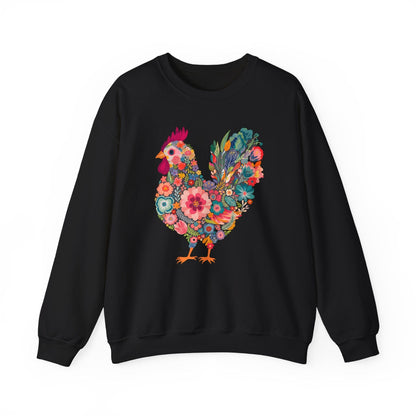 Floral Folk Hen Sweatshirt | Colorful Botanical Farmhouse Design